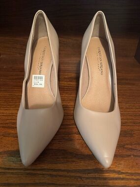 Christian Siriano Beige Pointed-Toe Pumps